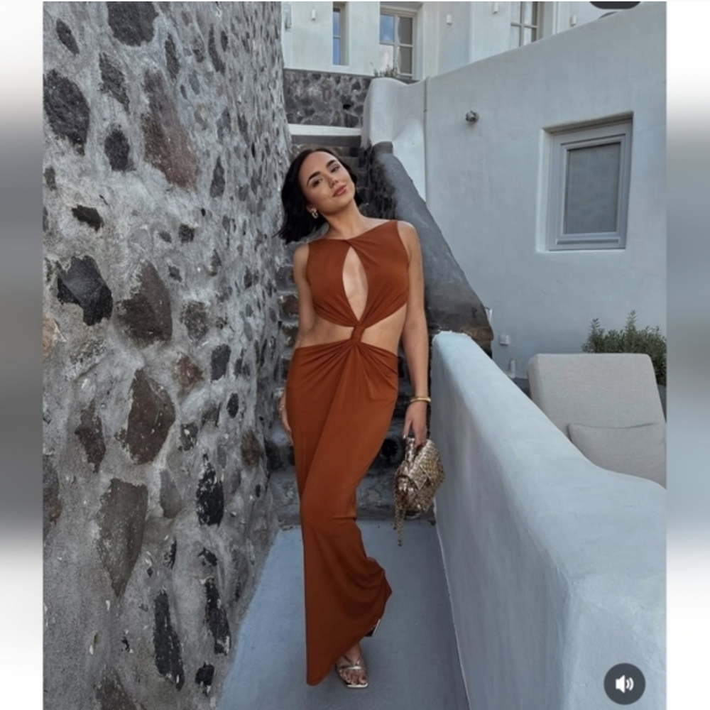 Zara Cut Out Maxi Dress Brown SizeM - Picture 5 of 13